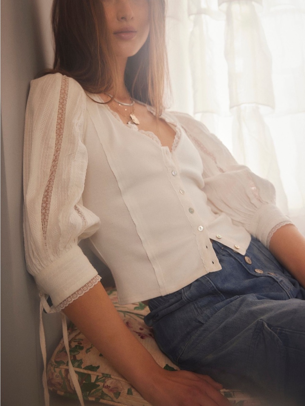 Free People Sumner Lace Blouse Size Small P in Clean Ivory SOLD OUT
